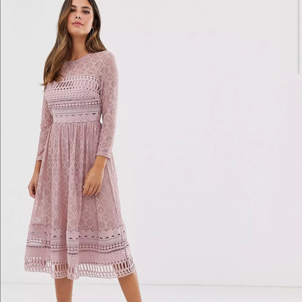 Sold out ASOS DESIGN lace midi skater dress in mink